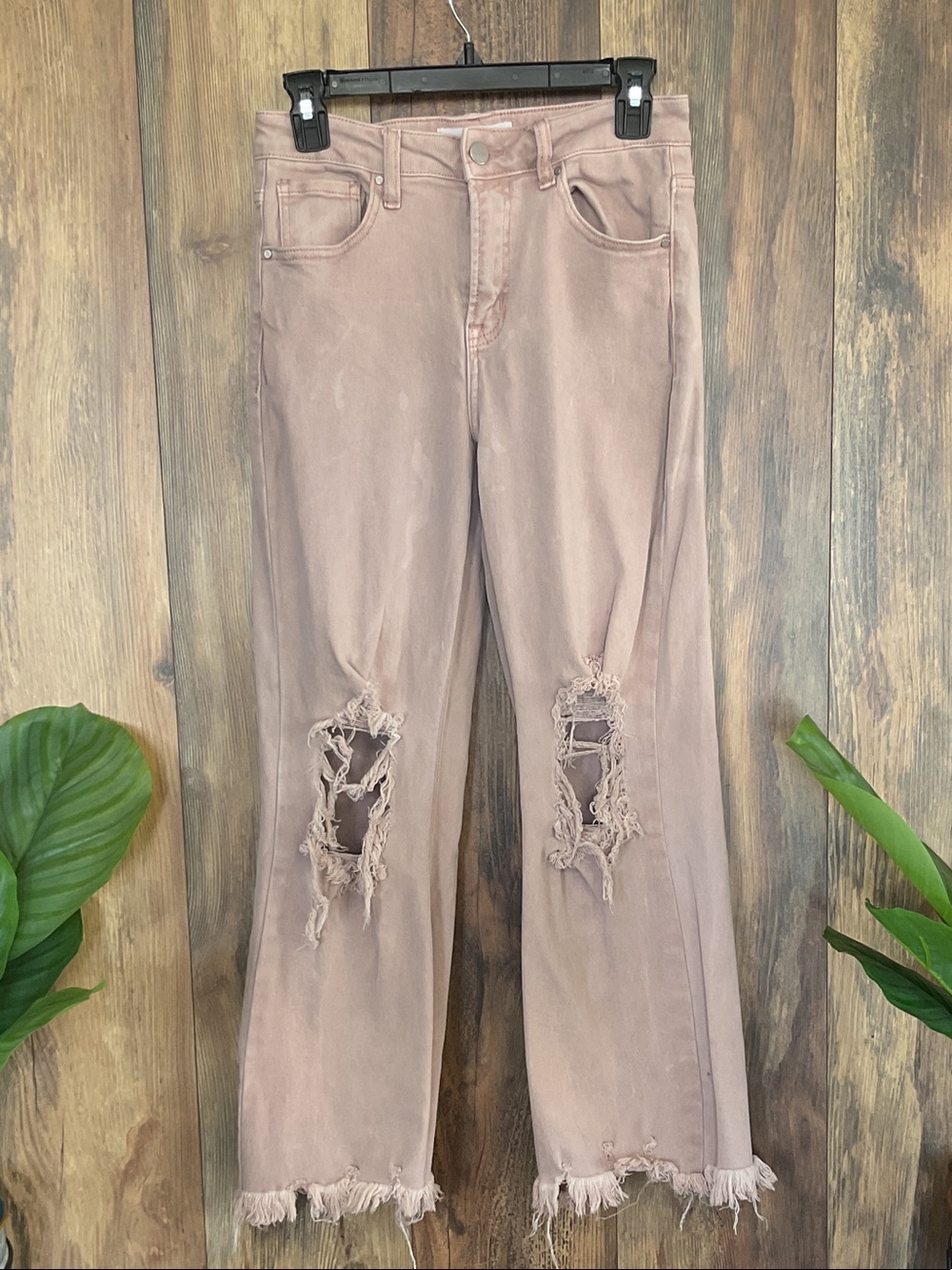Risen Jeans Distressed Wide-Leg Frayed Hem Jeans 5/27 177B